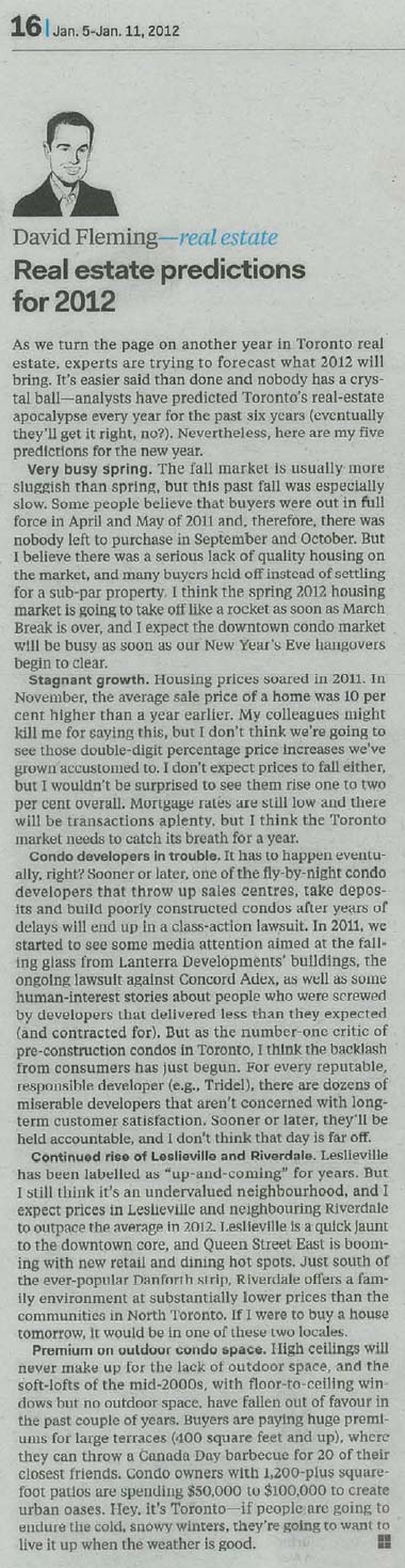 Real estate predictions for 2012